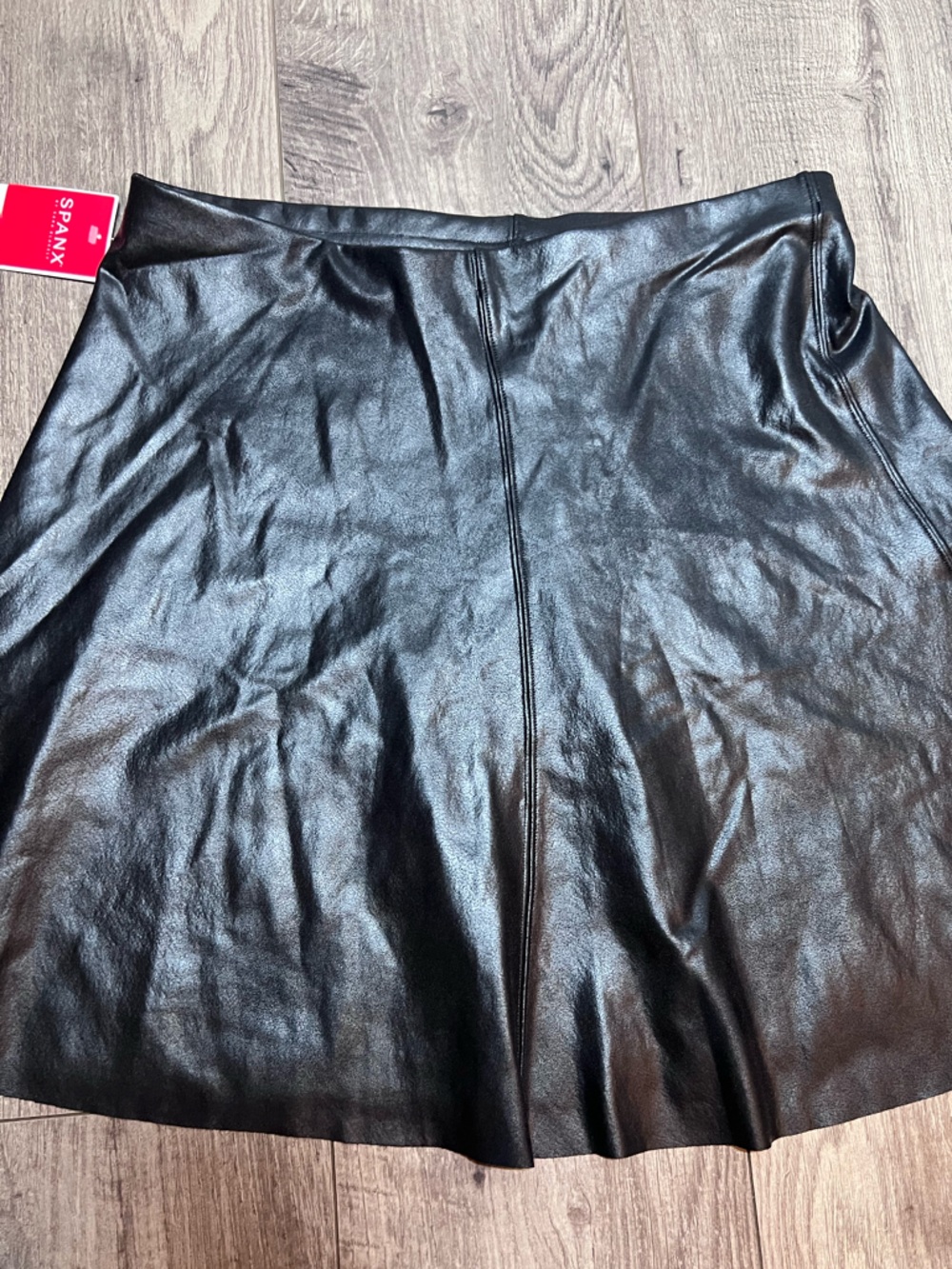 SPANX Black Faux Leather Flared Mini Skirt